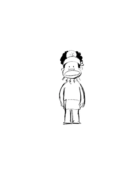 Pen sketch of a small standing figure
