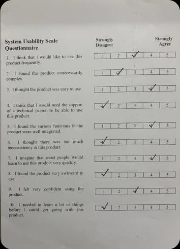 Completed System Usability Scale questionnaire, participant 4