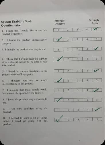 Completed System Usability Scale questionnaire, participant 6
