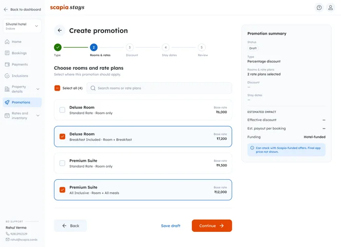 Create promotion, step 2: choose rooms and rate plans