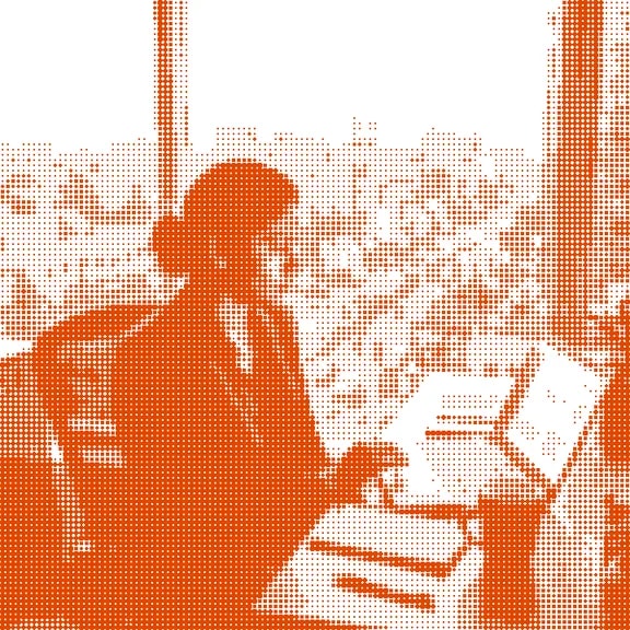 Comic panel: Ananya at her desk by a window, with a laptop and papers