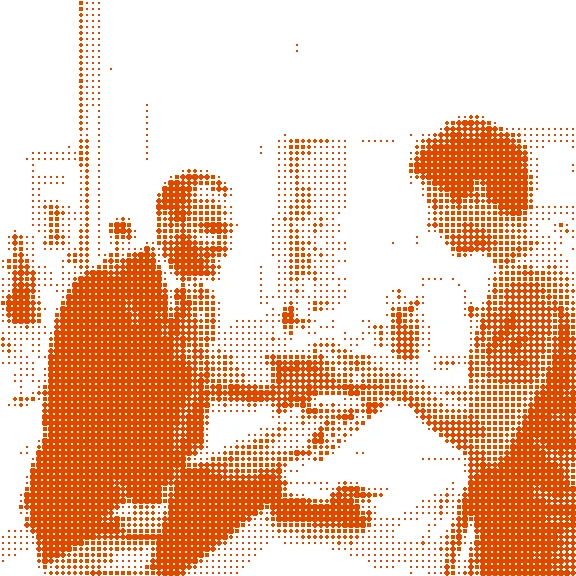Comic panel: Imran at the front desk with a guest