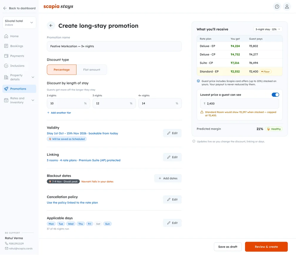 Create long-stay promotion form with a What you’ll receive table by rate plan